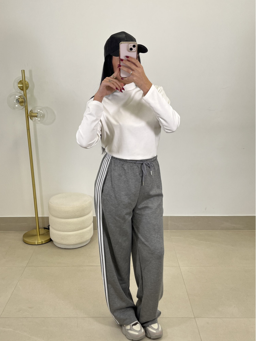 Pantalon felpa rayas laterales gris claro