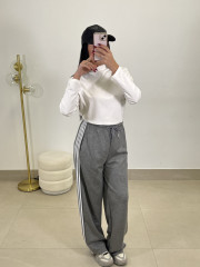 Pantalon felpa rayas laterales gris claro