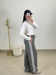 Pantalon felpa rayas laterales gris claro