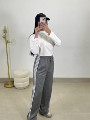 Pantalon felpa rayas laterales gris claro