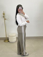 Pantalon felpa rayas laterales kakhi