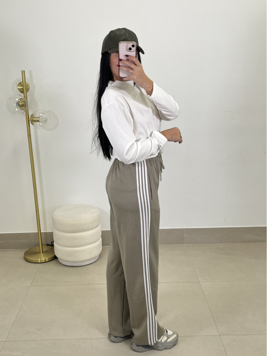 Pantalon felpa rayas laterales kakhi