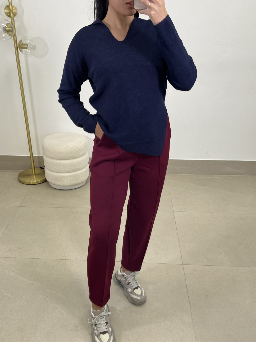 pantalon felpa tipo balloon tinto