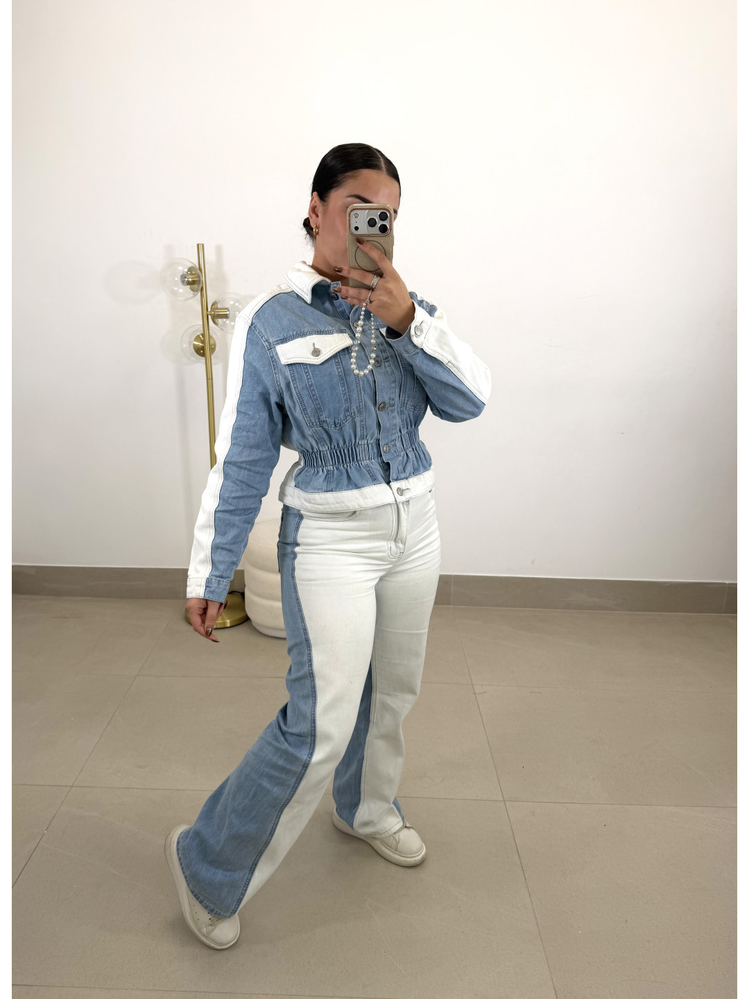 Conjunto denim combinado bicolor