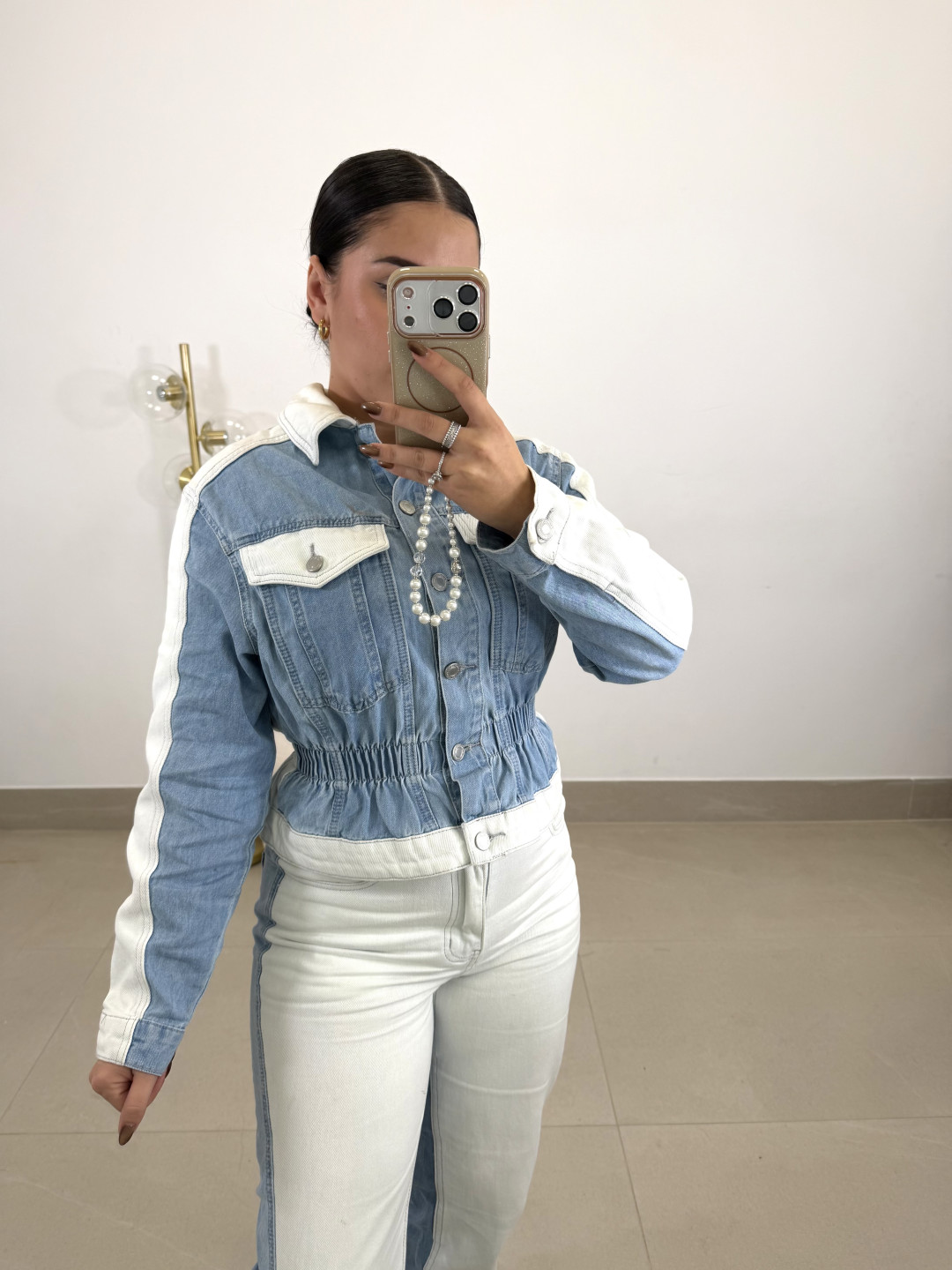 Conjunto denim combinado bicolor