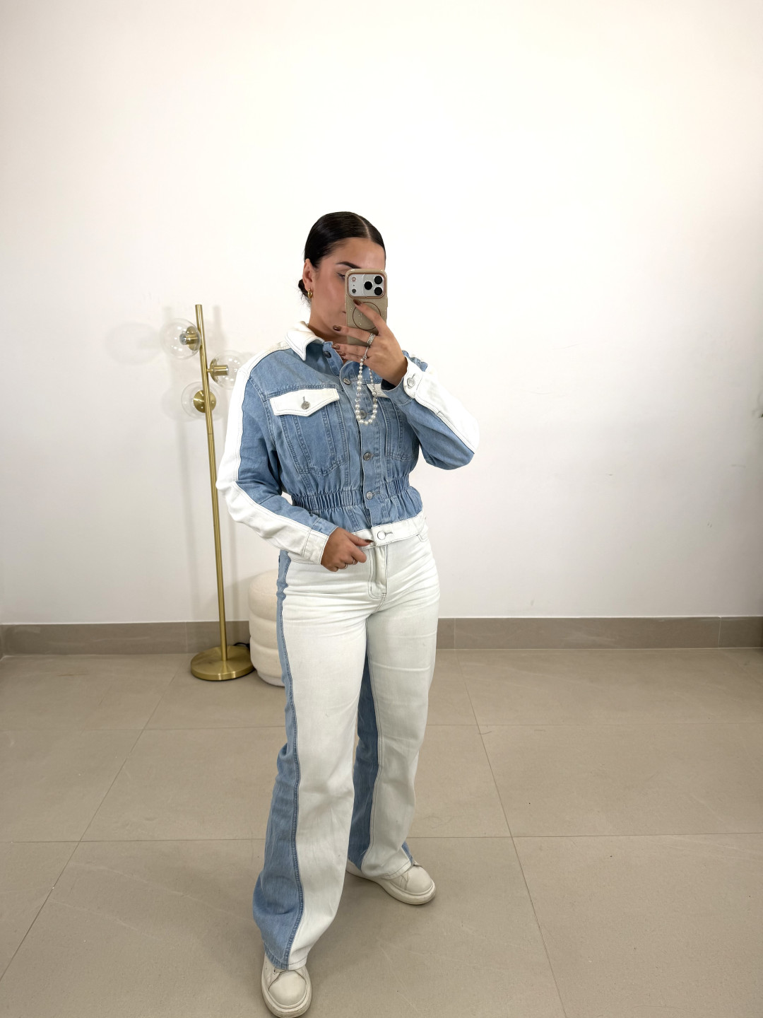 Conjunto denim combinado bicolor