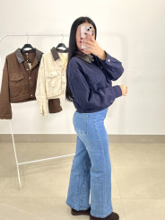 chaqueta crop combinada cuello polipiel