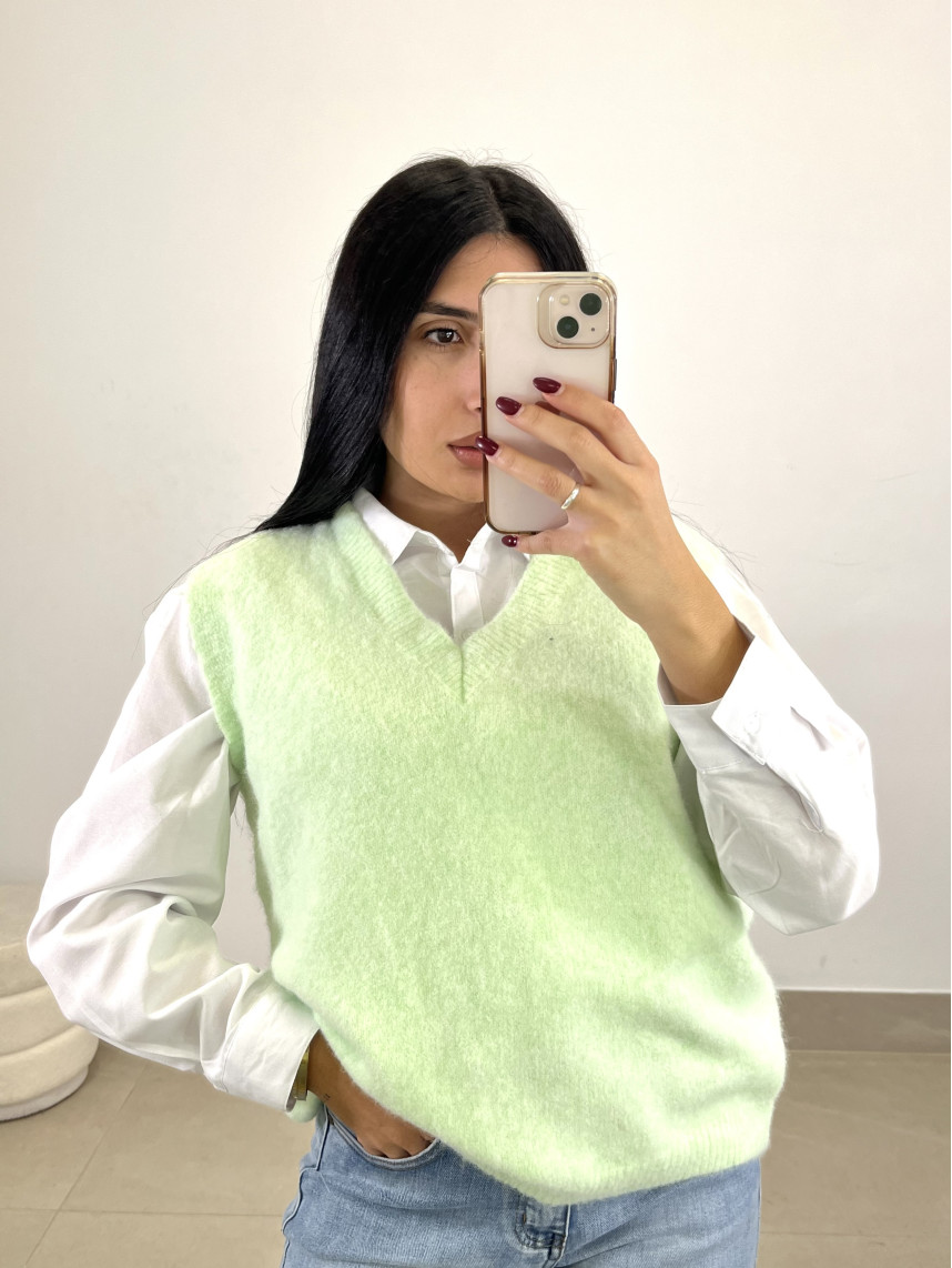 chaleco punto verde agua