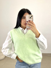 chaleco punto verde agua