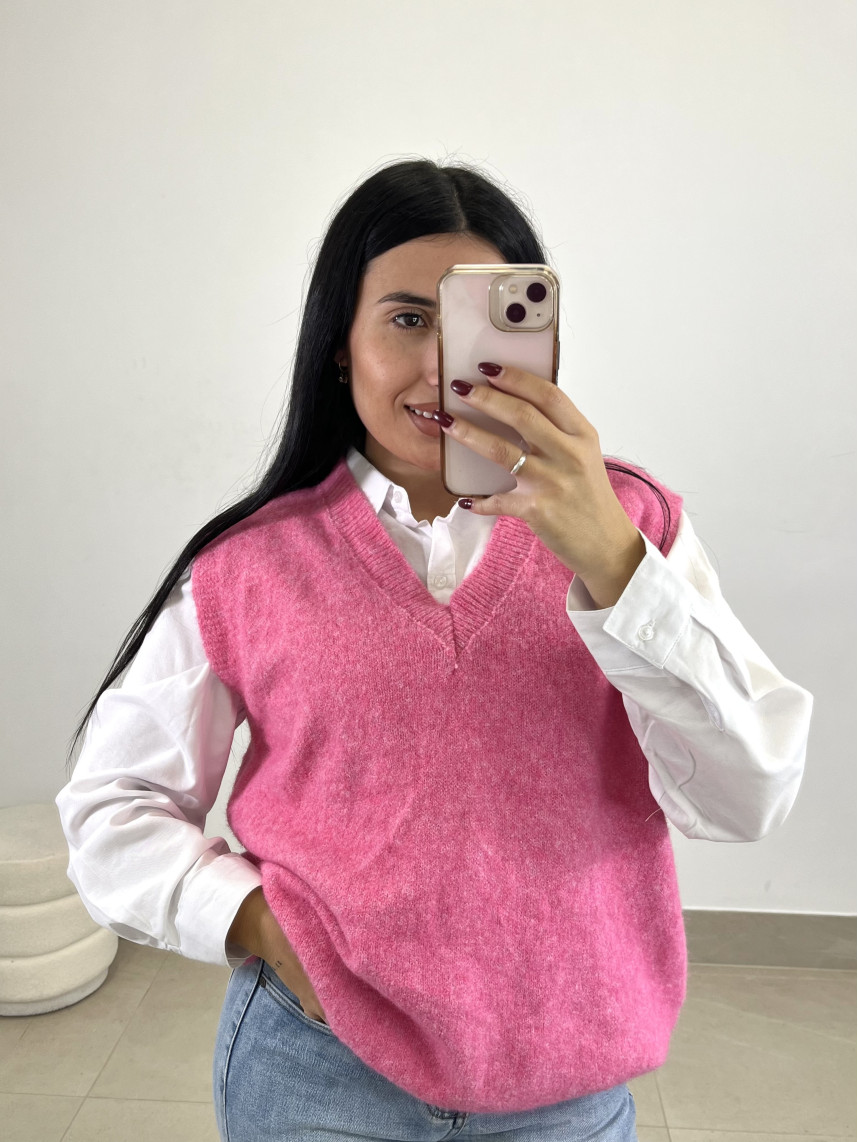 chaleco punto fucsia