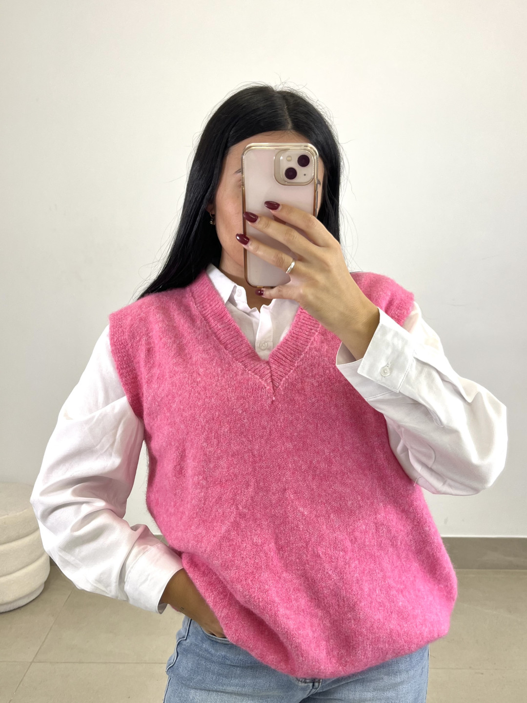 chaleco punto fucsia