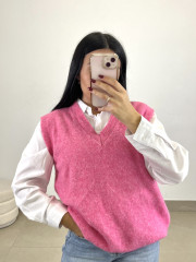 chaleco punto fucsia