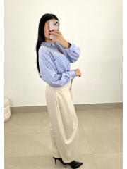 Pantalon ancho pinzas tipo barrel beige