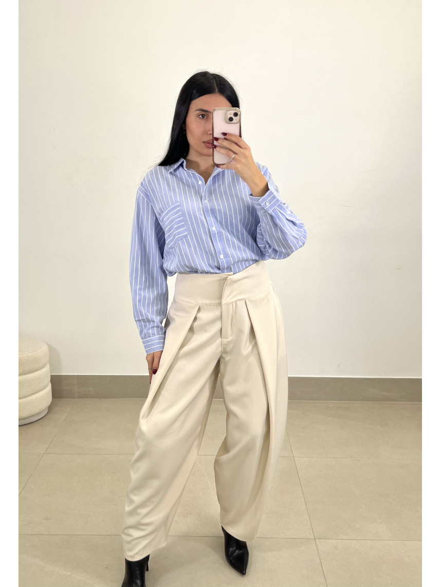 Pantalon ancho pinzas tipo barrel beige