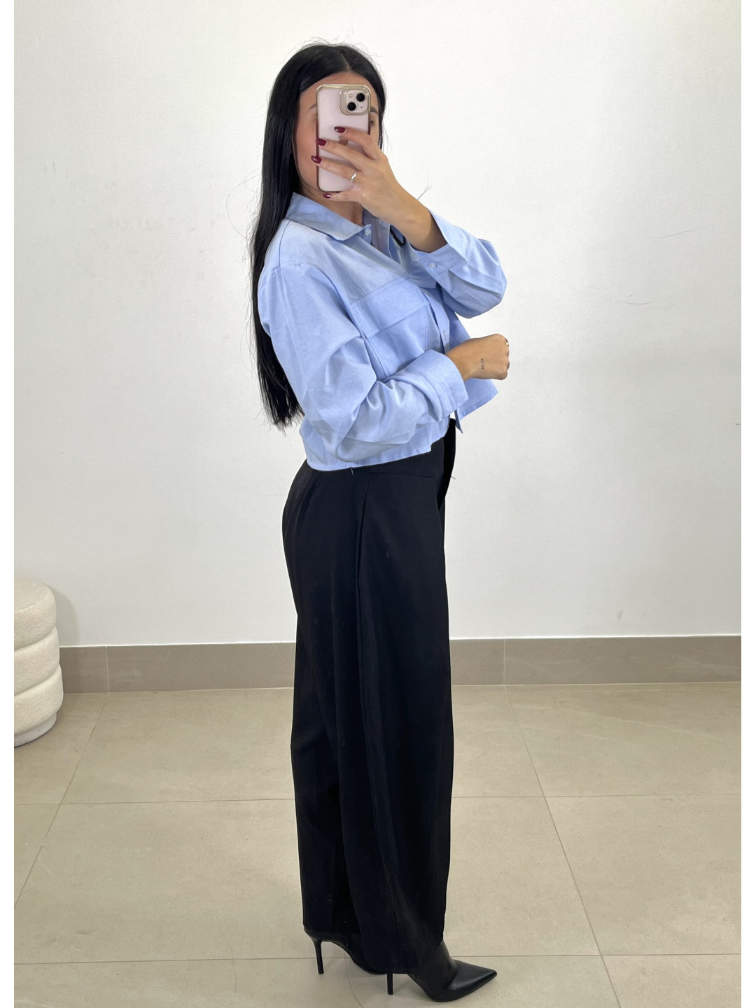 Pantalon ancho pinzas tipo barrel negro