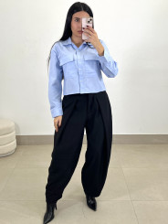 Pantalon ancho pinzas tipo barrel negro