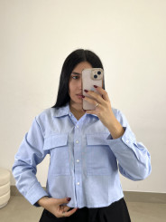 Camisa crop oxford celeste