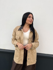 Chaqueta combinada cuello polipiel oversize