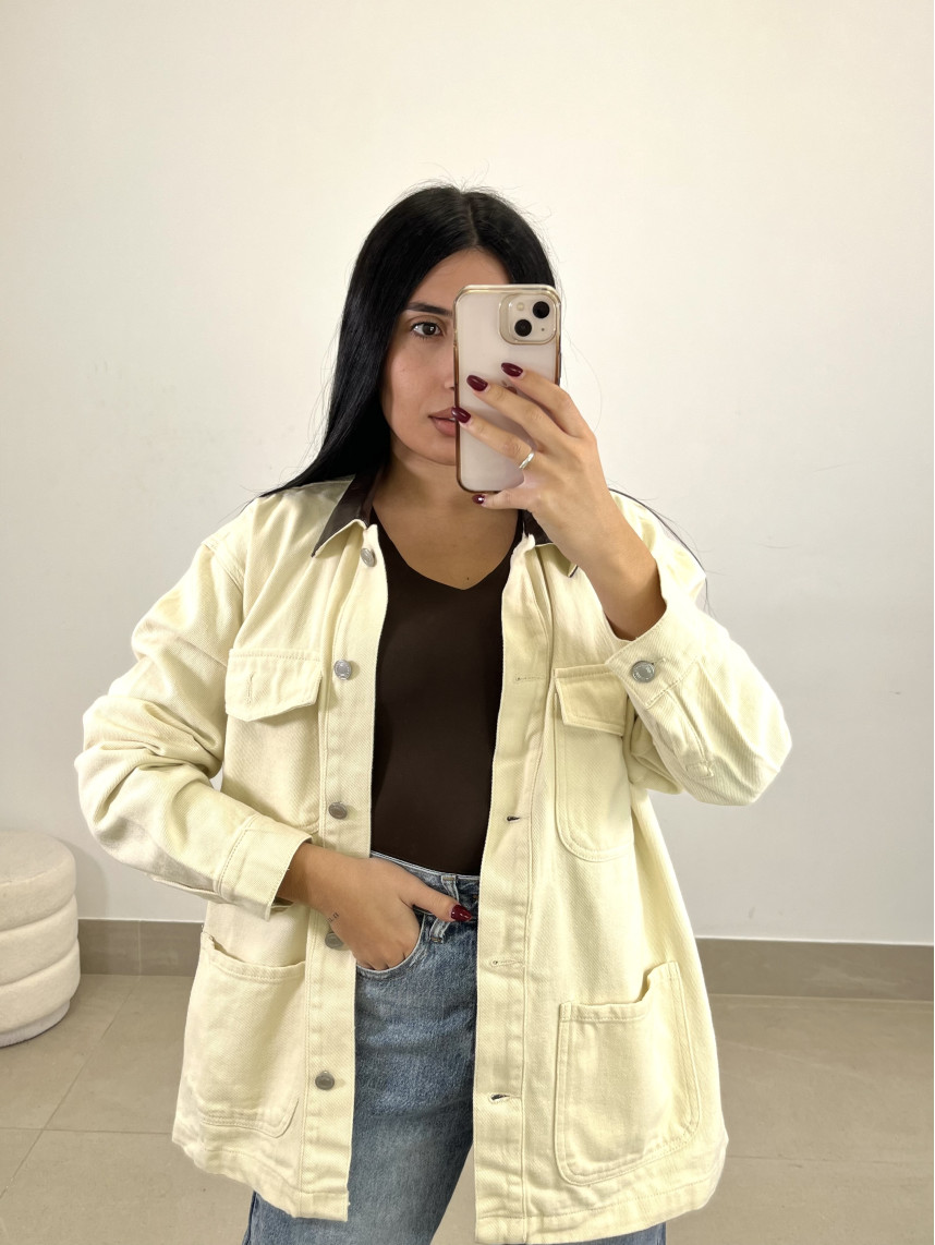 Chaqueta combinada cuello polipiel oversize