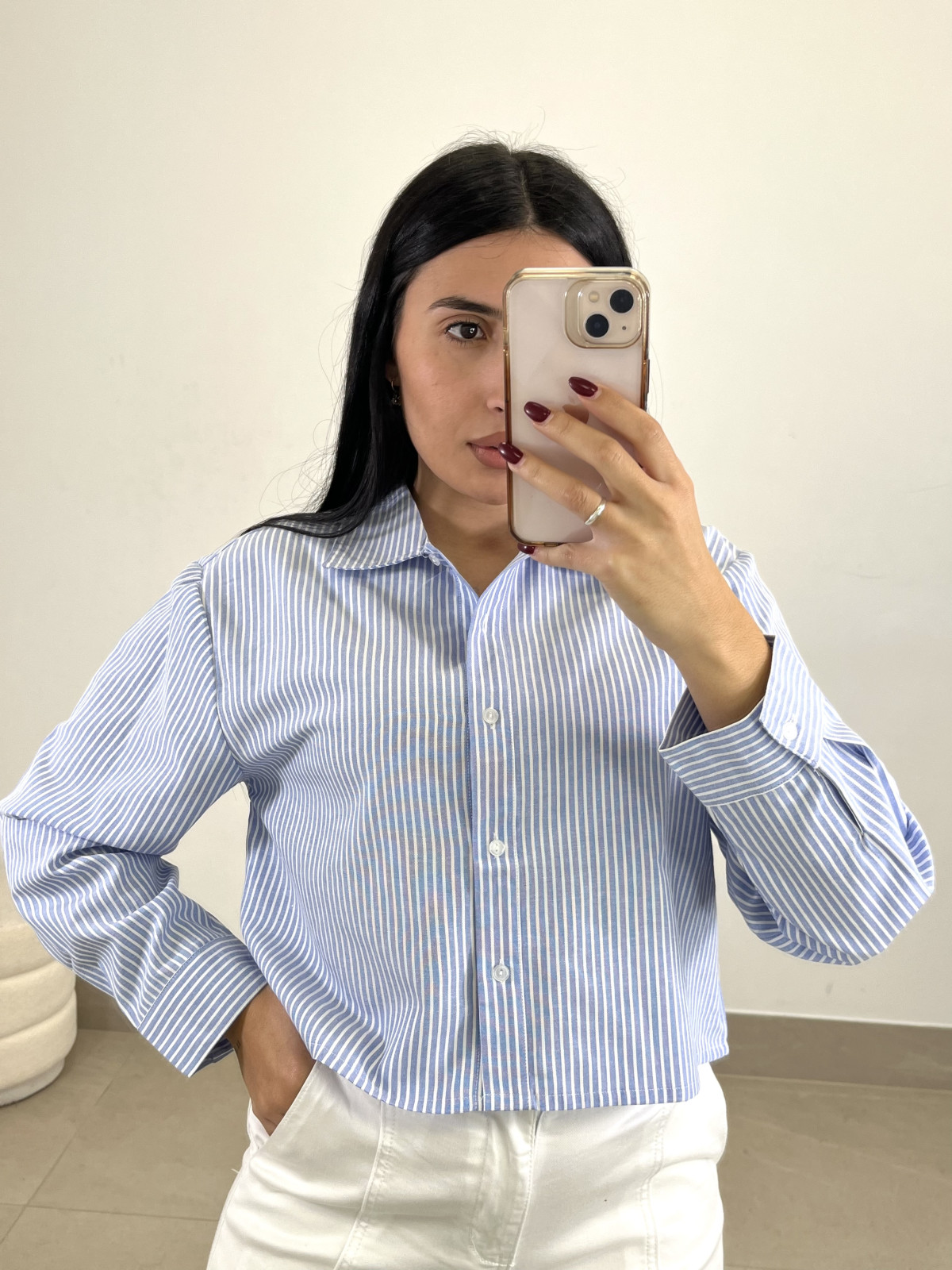Camisa oxford crop  raya celeste