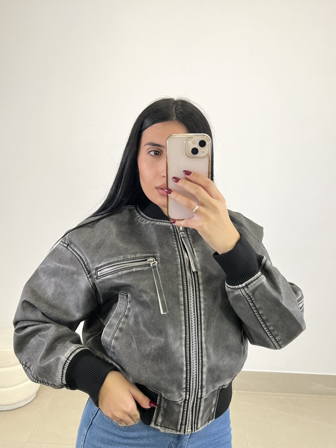 Bomber polipiel desgastada