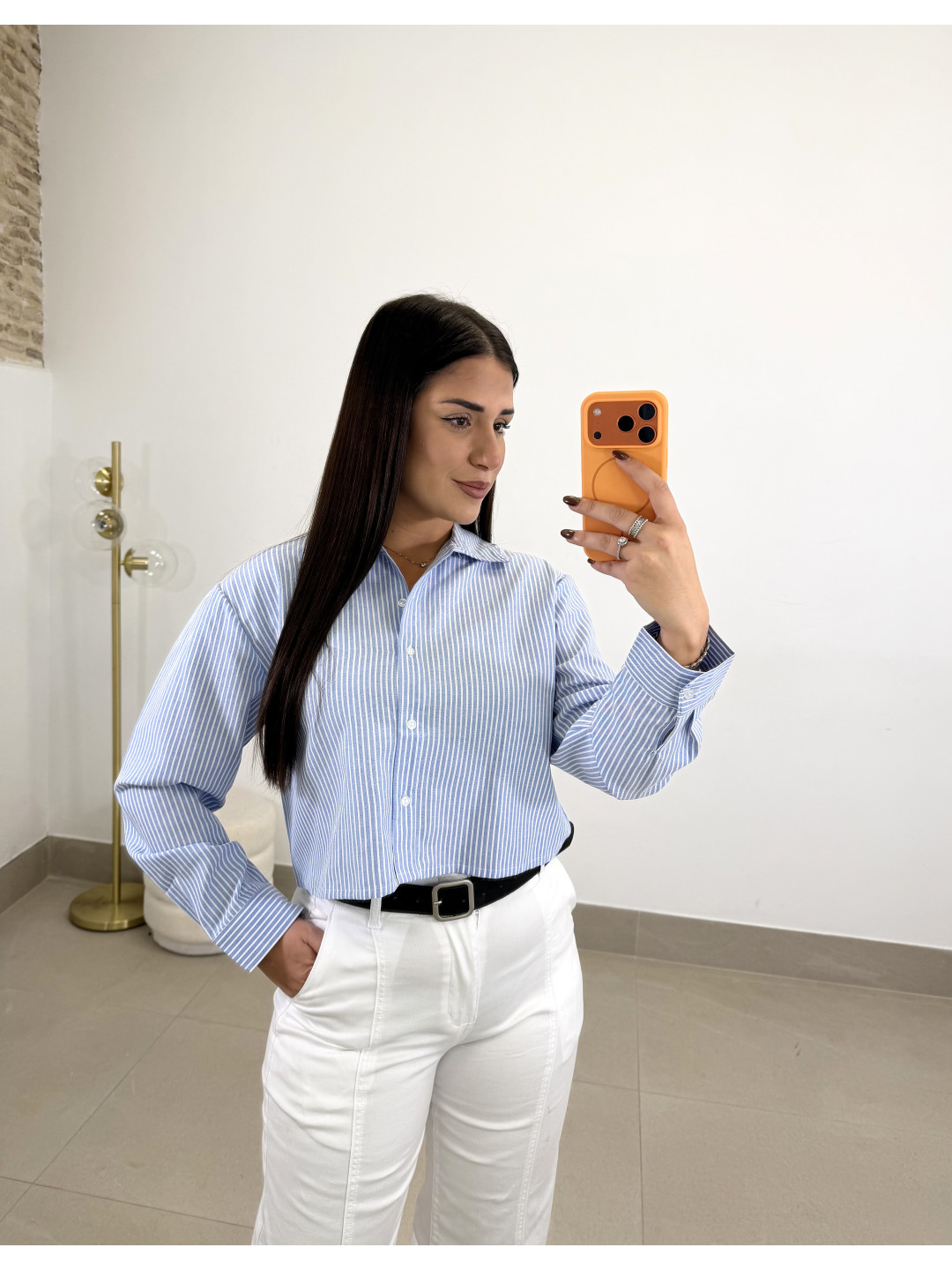 Camisa oxford crop  raya celeste