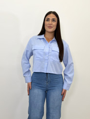 Camisa crop oxford celeste