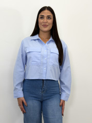 Camisa crop oxford celeste