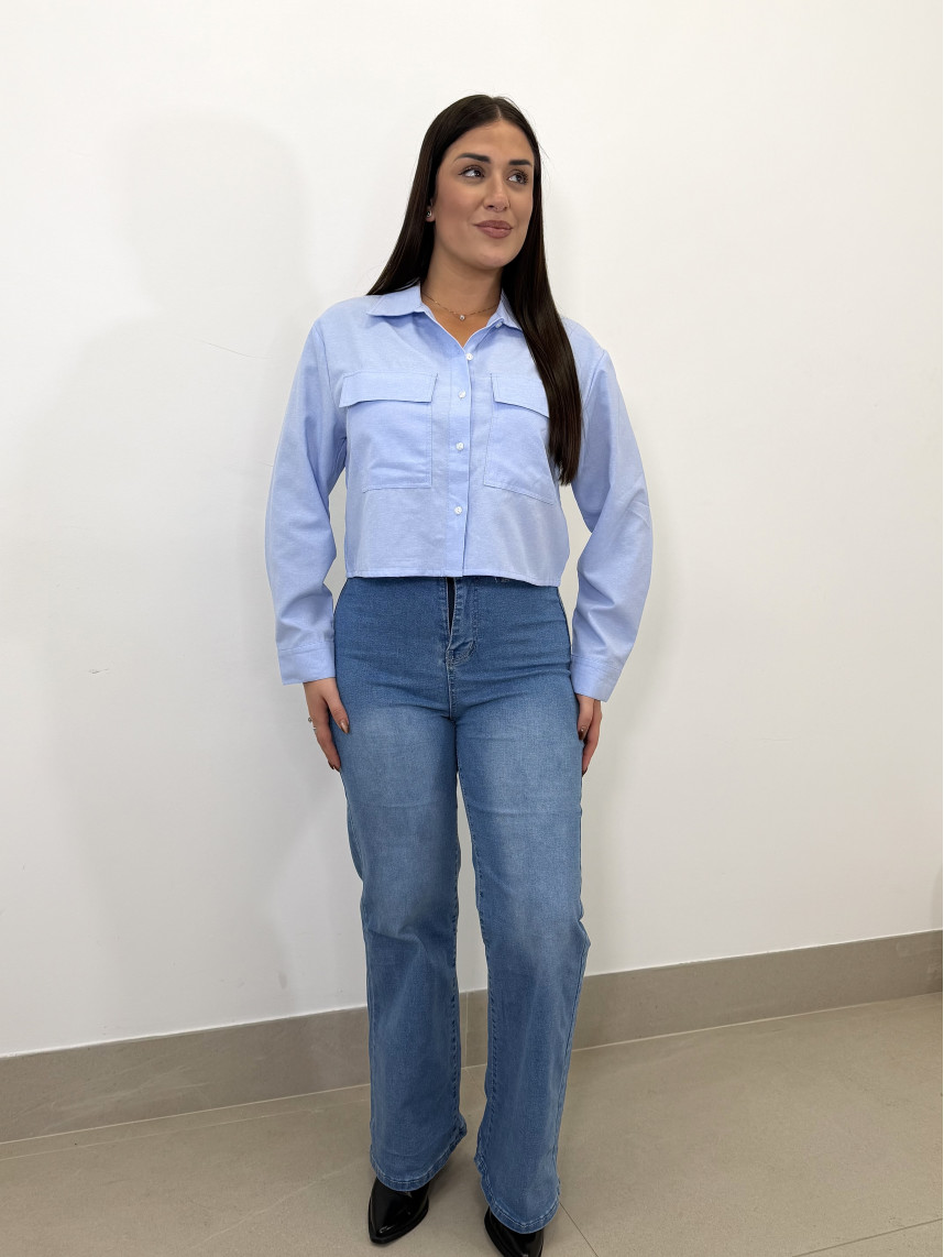 Camisa crop oxford celeste