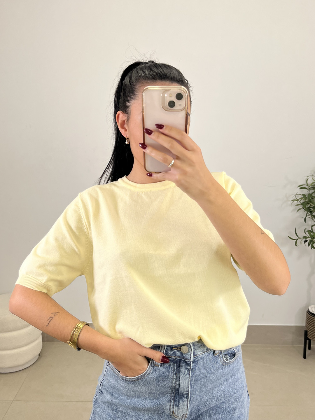 jersey punto manga corta amarillo