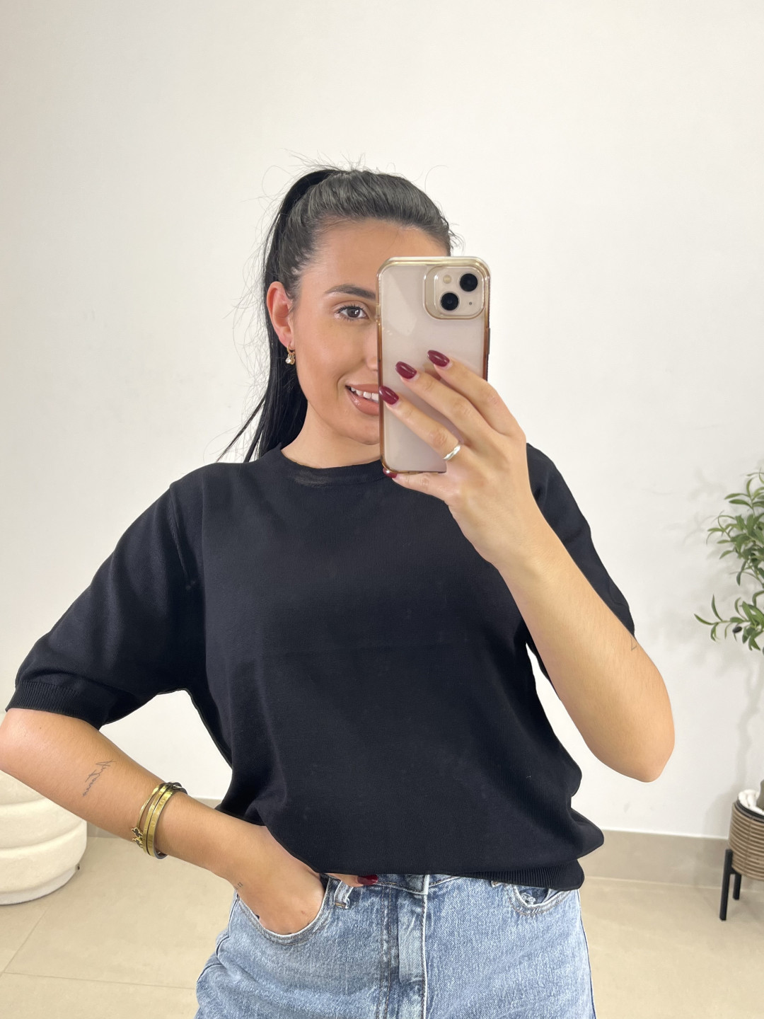 jersey punto manga corta negro