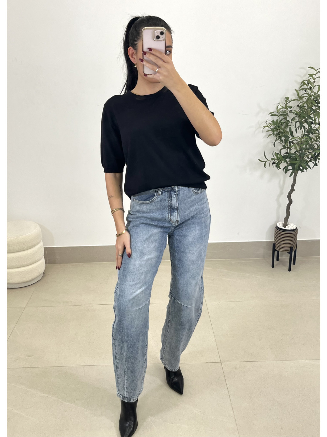 jersey punto manga corta negro