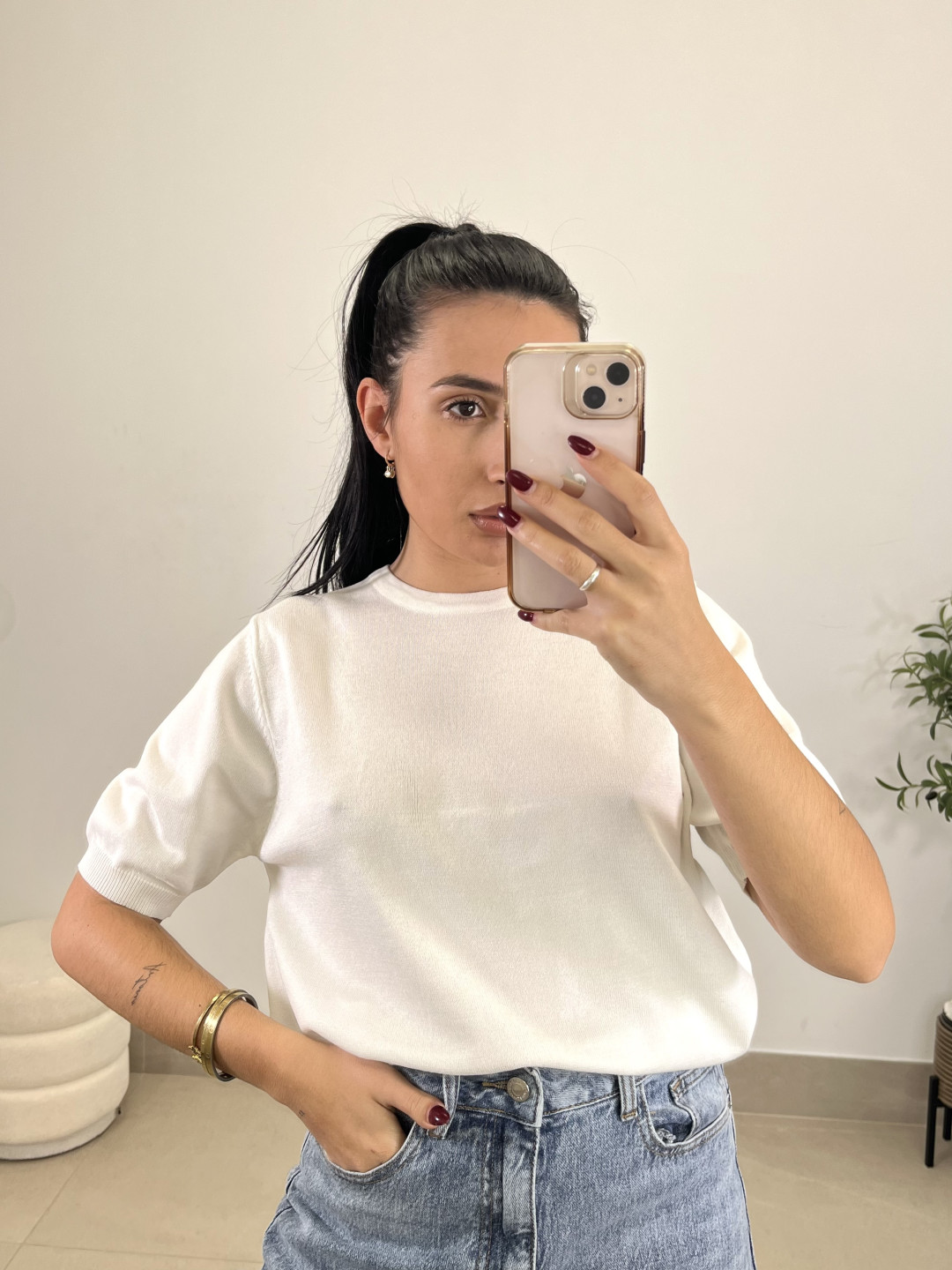 jersey punto manga corta blanco