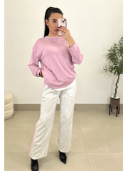 Pantalon felpa raya rosa