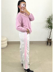 Pantalon felpa raya rosa
