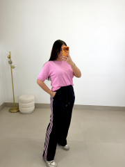 Pantalon felpa raya rosa