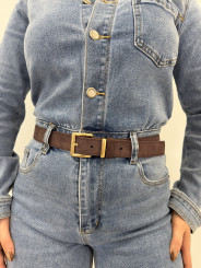 Cinturon piel vuelta hebilla cuadrada dorada