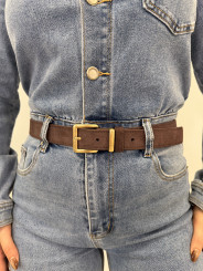 Cinturon piel vuelta hebilla cuadrada dorada