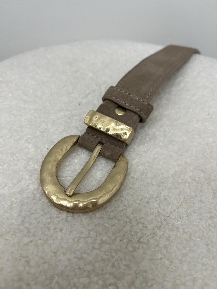 Cinturon piel vuelta hebilla redonda dorada