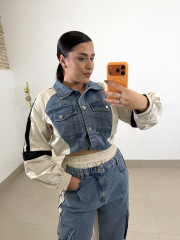 conjunto combinado denim camel