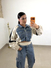 conjunto combinado denim camel