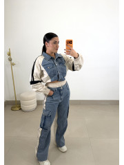 conjunto combinado denim camel