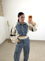 conjunto combinado denim camel