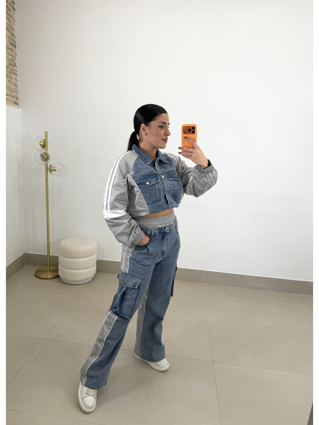 Conjunto combinado denim gris