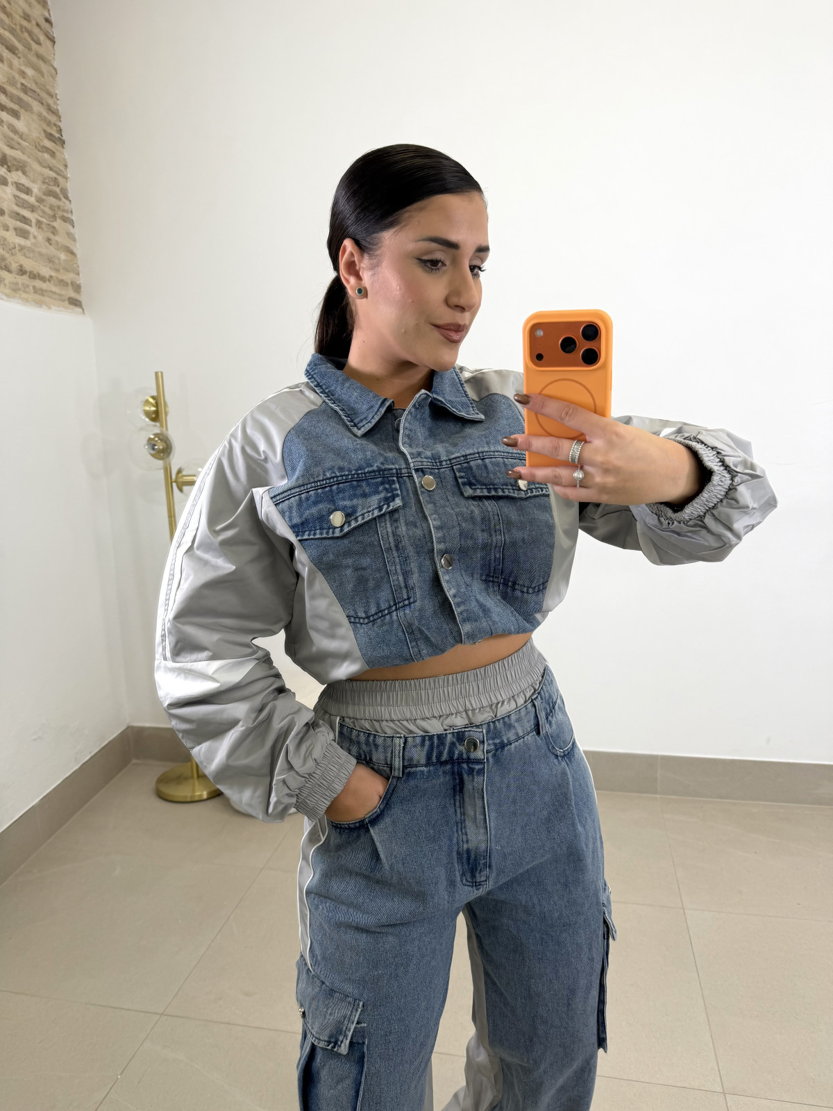 Conjunto combinado denim gris