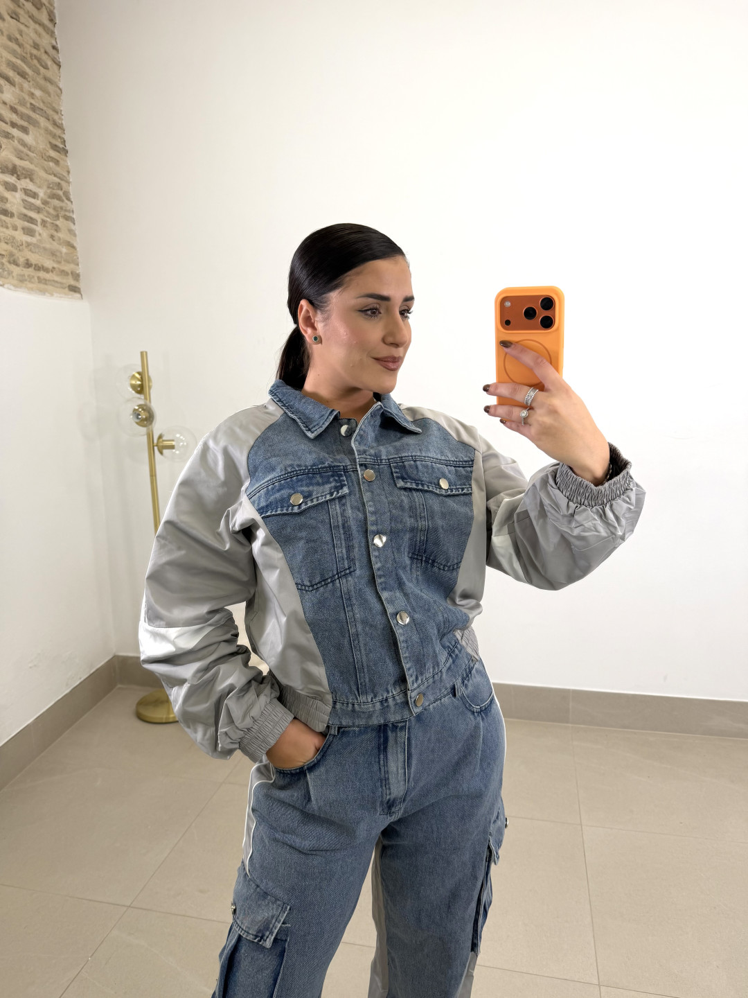 Conjunto combinado denim gris