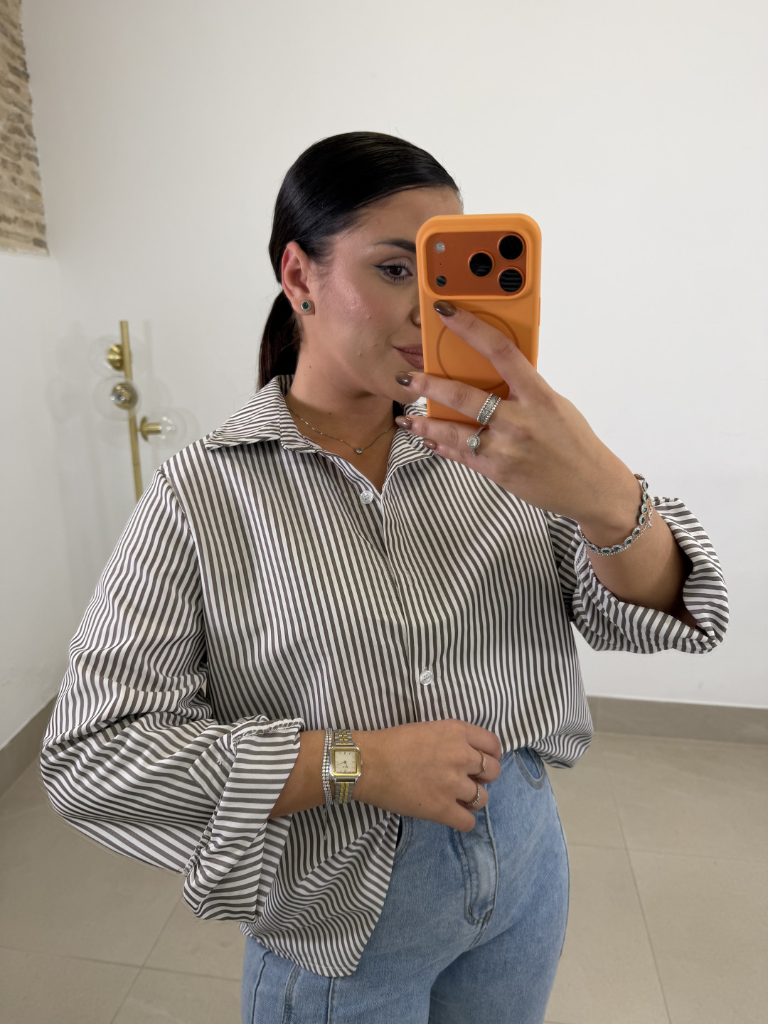 Camisa rayas blanca/marron