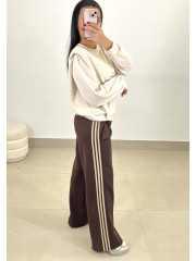 Pantalon marron felpa raya lateral beige