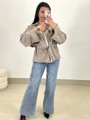 Chaqueta fruncida topo