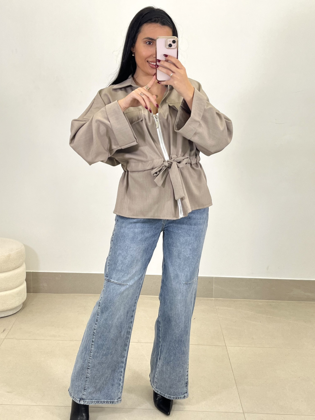 Chaqueta fruncida topo